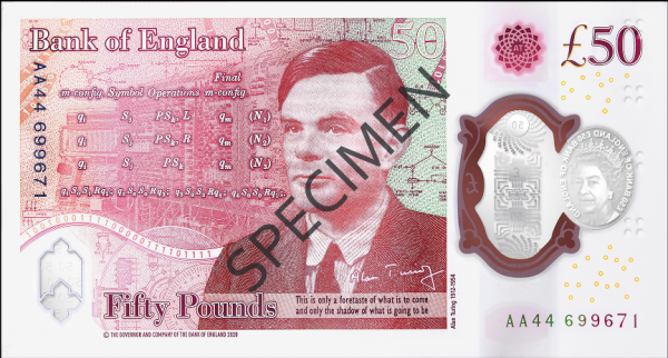 Банк Англии анонсировал банкноту в £50 с математиком Тьюрингом. Во время Второй мировой он взломал нацистские шифры