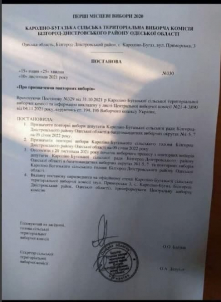В Каролино-Бугазской ОТГ назначили новую дату повторных выборов: документ