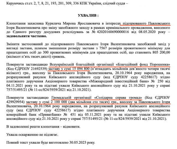 Порошенко та його організації внесли 17 млн грн за екс-заступника міністра, якого звинувачують в збитках державі на півмільярда  