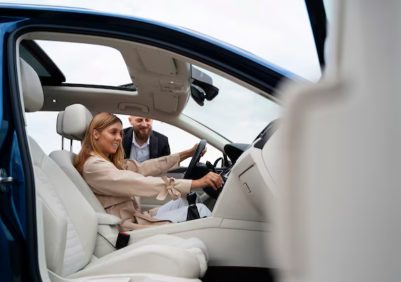 Financial independent woman buying new car