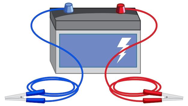 Battery with crocodile clips on white background