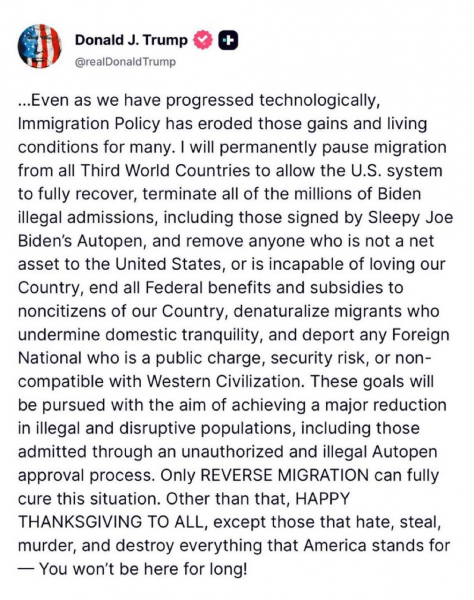 Трамп призупинив міграцію з усіх країн третього світу Трамп призупинив міграцію з усіх країн третього світу