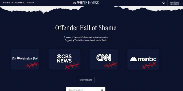 Білий дім створив "залу ганьби" та список "упереджених" ЗМІ, серед них - WP, CBS News та Axios 