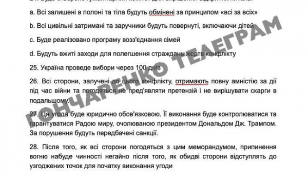 Оприлюднено 28 пунктів мирного плану США: де-факто Україна віддає території та виводить ЗСУ Донеччини 