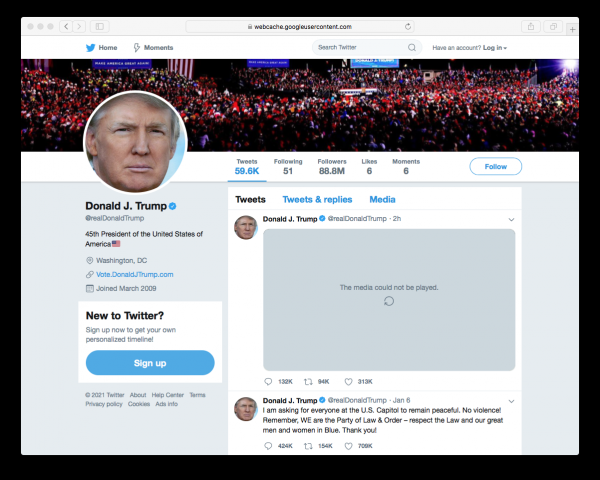 Twitter навсегда заблокировал аккаунт Трампа, где было более 88 млн подписчиков
